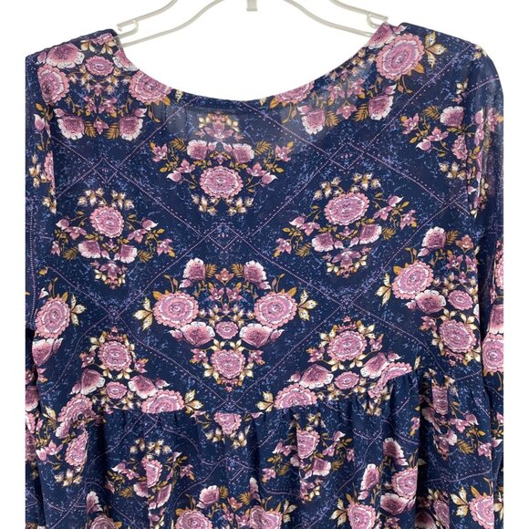 Knox Rose Floral Peasant Blouse With Ruffle Sleeves & Lace Hem Womens Size L - Picture 5 of 8